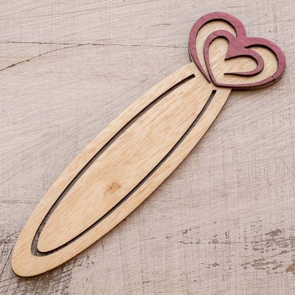 Alternate image for Handcrafted Heart Theme Recycled Teak Bookmark Happy Heartbeats