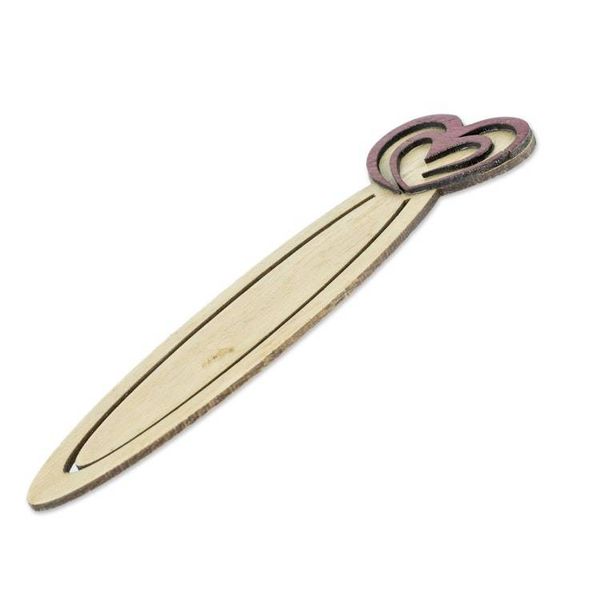 Alternate image for Handcrafted Heart Theme Recycled Teak Bookmark Happy Heartbeats