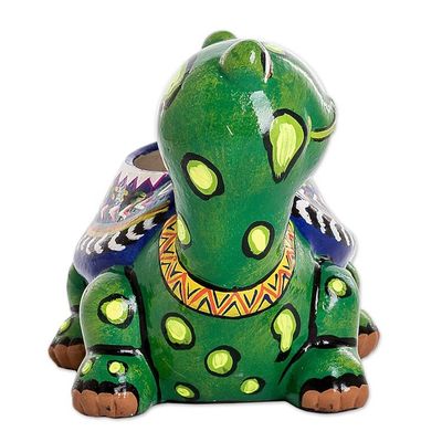 Alternate image for Hand-Painted Small Turtle Ceramic Flower Pot from Guatemala Mountain Turtle