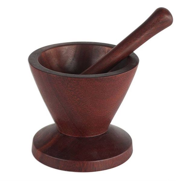 Alternate image for Hand-Carved Ebony Decorative Mortar and Pestle Set Graceful Lines