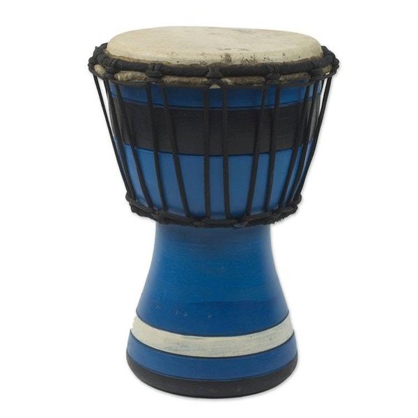 Alternate image for Blue Decorative Djembe Drum Artisan Crafted in West Africa Blue Invitation to Peace