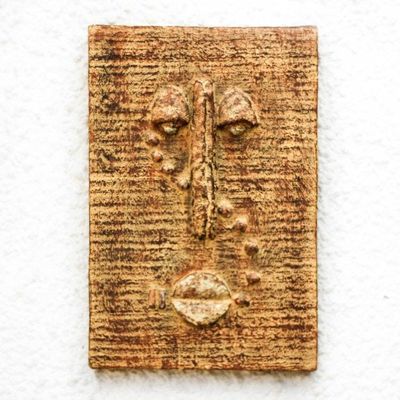 Primary image for Rustic Sese Wood Portrait Relief Panel from Ghana Enigmatic Look