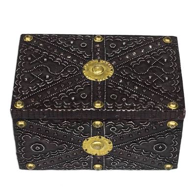 Alternate image for Aluminum Brass and Wood Decorative Box from Ghana Secret Patterns