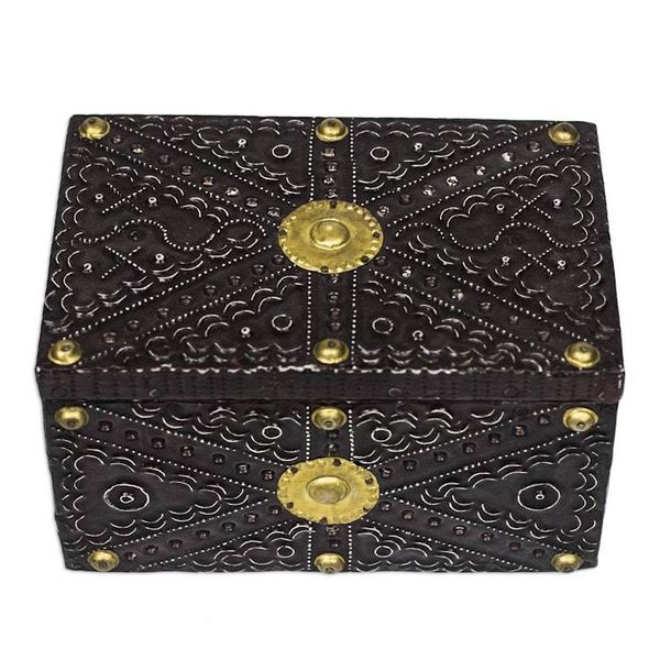 Alternate image for Aluminum Brass and Wood Decorative Box from Ghana Secret Patterns