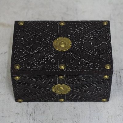 Alternate image for Aluminum Brass and Wood Decorative Box from Ghana Secret Patterns