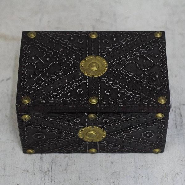 Alternate image for Aluminum Brass and Wood Decorative Box from Ghana Secret Patterns