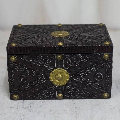 Alternate image for Aluminum Brass and Wood Decorative Box from Ghana Secret Patterns