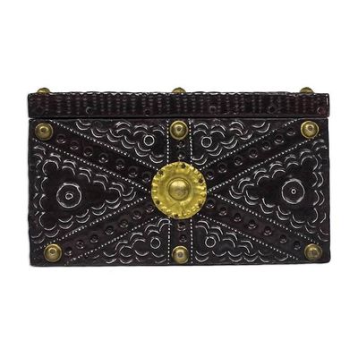 Alternate image for Aluminum Brass and Wood Decorative Box from Ghana Secret Patterns