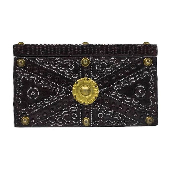 Alternate image for Aluminum Brass and Wood Decorative Box from Ghana Secret Patterns