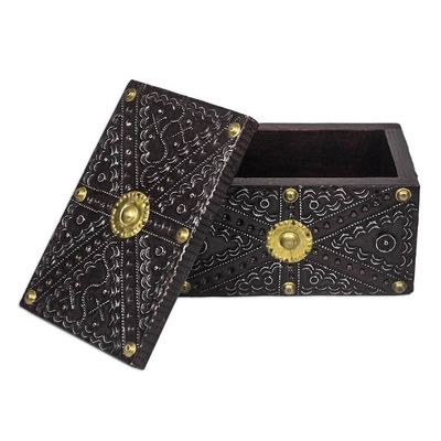 Alternate image for Aluminum Brass and Wood Decorative Box from Ghana Secret Patterns