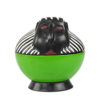Alternate image for Handcrafted Sese Wood Monkey Decorative Jar from Ghana Monkey Keeper