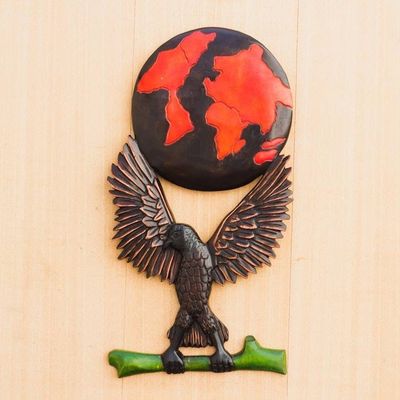 Alternate image for Hand Carved Sese Wood Eagle-Motif Relief Panel World Eagle