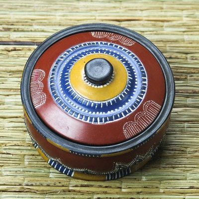Alternate image for Colorful Wood Decorative Jar Crafted in Ghana Colorful Hut