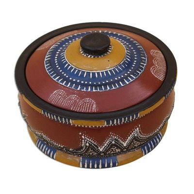 Alternate image for Colorful Wood Decorative Jar Crafted in Ghana Colorful Hut