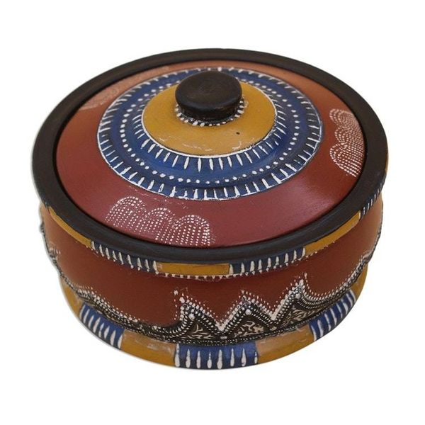 Alternate image for Colorful Wood Decorative Jar Crafted in Ghana Colorful Hut