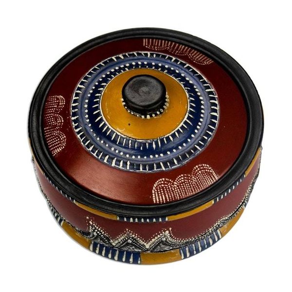 Alternate image for Colorful Wood Decorative Jar Crafted in Ghana Colorful Hut