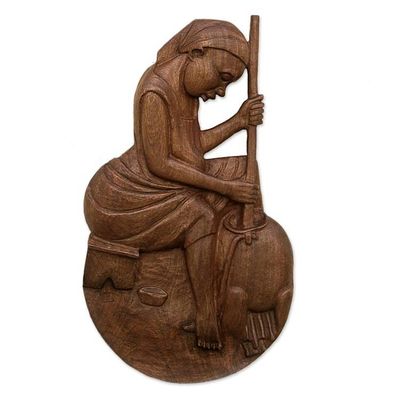 Alternate image for Baku Wood Relief Panel of a Woman Cooking from Ghana Evening Meal