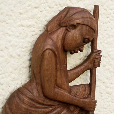 Alternate image for Baku Wood Relief Panel of a Woman Cooking from Ghana Evening Meal