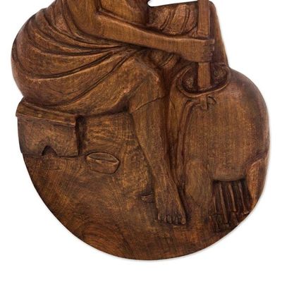 Alternate image for Baku Wood Relief Panel of a Woman Cooking from Ghana Evening Meal