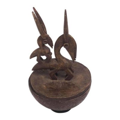 Alternate image for Bambara-Inspired Wood Decorative Jar from Ghana Bambara Figure