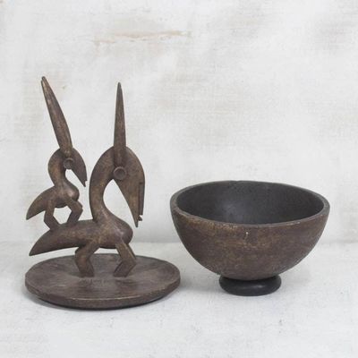 Alternate image for Bambara-Inspired Wood Decorative Jar from Ghana Bambara Figure