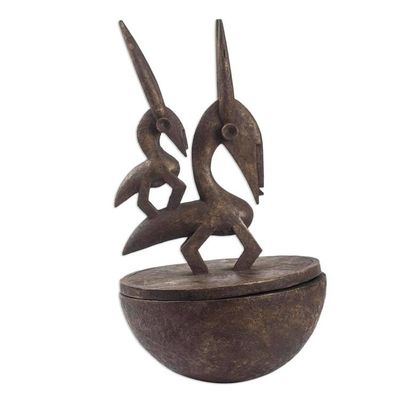 Alternate image for Bambara-Inspired Wood Decorative Jar from Ghana Bambara Figure
