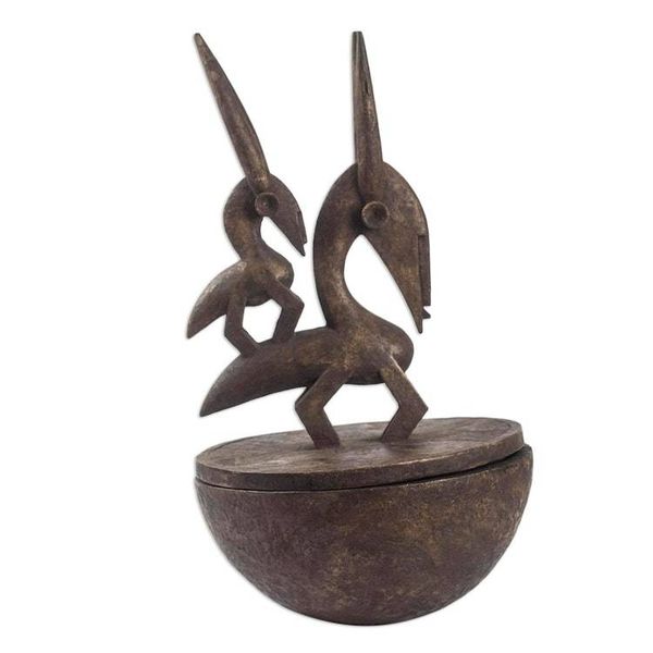 Alternate image for Bambara-Inspired Wood Decorative Jar from Ghana Bambara Figure