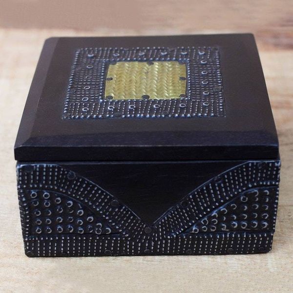 Alternate image for Sese Wood Aluminum and Brass Decorative Box from Ghana Royal Keeper