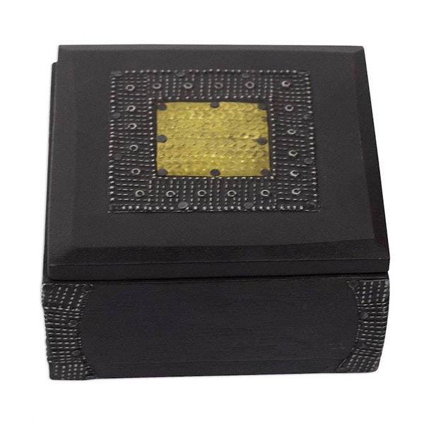 Alternate image for Sese Wood Aluminum and Brass Decorative Box from Ghana Royal Keeper