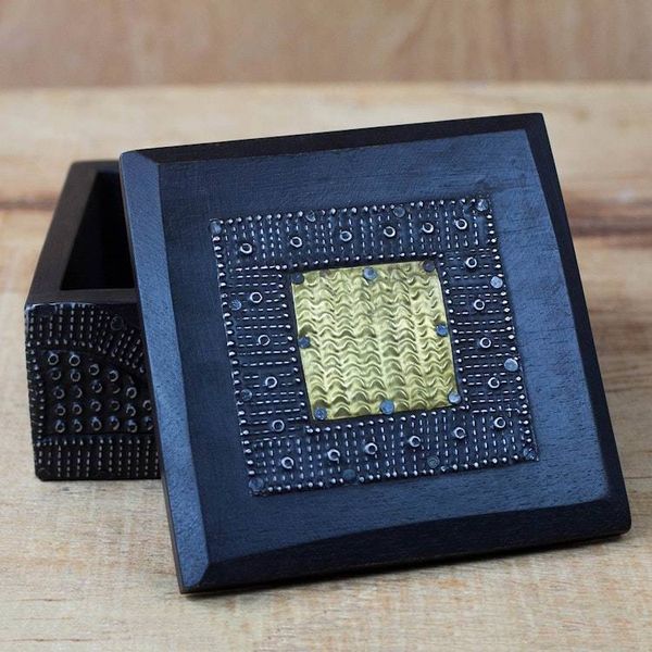 Alternate image for Sese Wood Aluminum and Brass Decorative Box from Ghana Royal Keeper