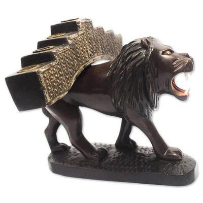 Alternate image for Hand Crafted Lion Candleholder from West Africa Lions Light
