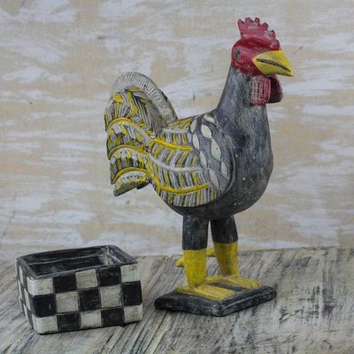 Alternate image for Multi-Color Wood Decorative Box with Rooster Sculpture Lid Watchful Rooster