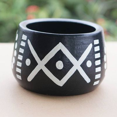 Alternate image for Geometric-Themed Black White Ceramic Decorative Flower Pot Gboane II