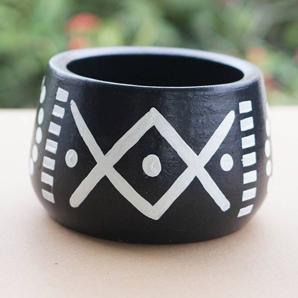 Alternate image for Geometric-Themed Black White Ceramic Decorative Flower Pot Gboane II