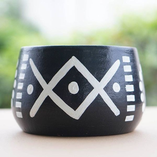 Alternate image for Geometric-Themed Black White Ceramic Decorative Flower Pot Gboane II