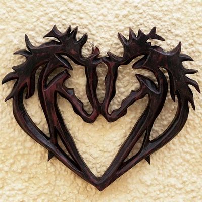 Primary image for Hand Carved Heart-Motif Sese Wood Relief Panel Sweet Love
