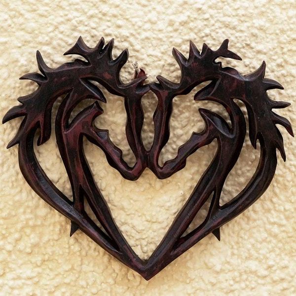 Alternate image for Hand Carved Heart-Motif Sese Wood Relief Panel Sweet Love