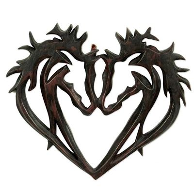 Alternate image for Hand Carved Heart-Motif Sese Wood Relief Panel Sweet Love