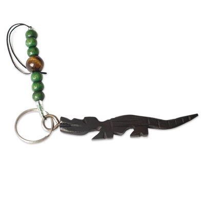 Alternate image for Handcrafted Ebony Wood Crocodile Key Chain from Ghana Reptile Amulet