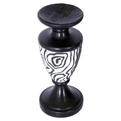 Alternate image for Wood Candle Holder with Embossed Aluminum Accents from Ghana African Wilderness