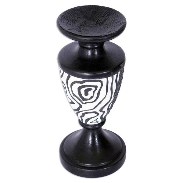 Alternate image for Wood Candle Holder with Embossed Aluminum Accents from Ghana African Wilderness