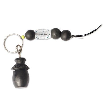Alternate image for Handmade Ebony Hut Keychain with Recycled Glass Wood Beads Hut