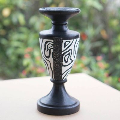 Alternate image for Wood Candle Holder with Embossed Aluminum Accents from Ghana African Wilderness