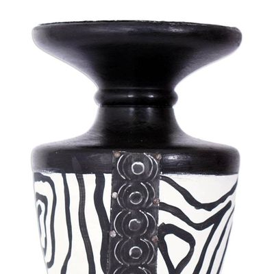 Alternate image for Wood Candle Holder with Embossed Aluminum Accents from Ghana African Wilderness