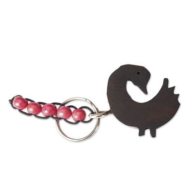 Alternate image for Hand-Crafted Ebony Sankofa Symbol Keychain with Wood Beads Sankofa