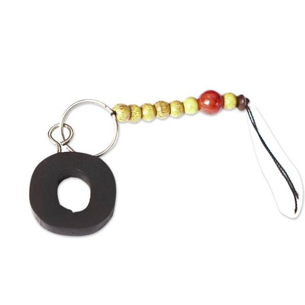 Alternate image for Ebony Keychain of Letter O with Recycled Glass Wood Beads The Letter O