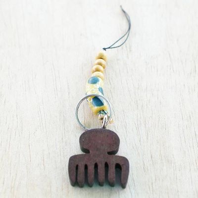 Alternate image for Handcrafted Ebony Wood Comb Key Chain from Ghana Queens Amulet
