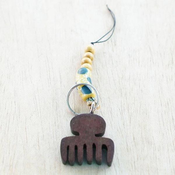 Alternate image for Handcrafted Ebony Wood Comb Key Chain from Ghana Queens Amulet
