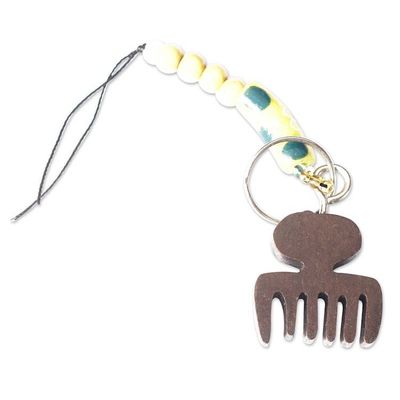 Alternate image for Handcrafted Ebony Wood Comb Key Chain from Ghana Queens Amulet