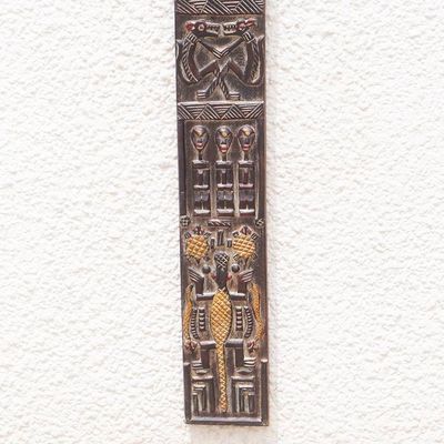 Alternate image for Ghanaian Mahogany Wall Relief Panel Carved Painted by Hand Malian Dogon Board